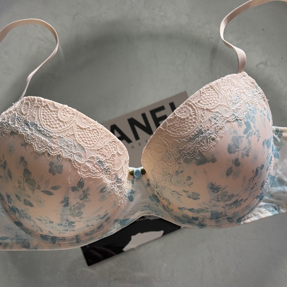 Jessica Simpson Cream and Blue Lace Bra 36C - Picture 2 of 10